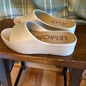 Lemon Jelly Sunny Platform Slide Mules in warm gray 9